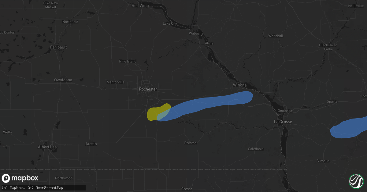 Hail map in Dover, MN on July 1, 2026