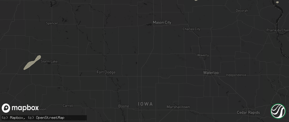 Hail map in Dows, IA on July 1, 2026