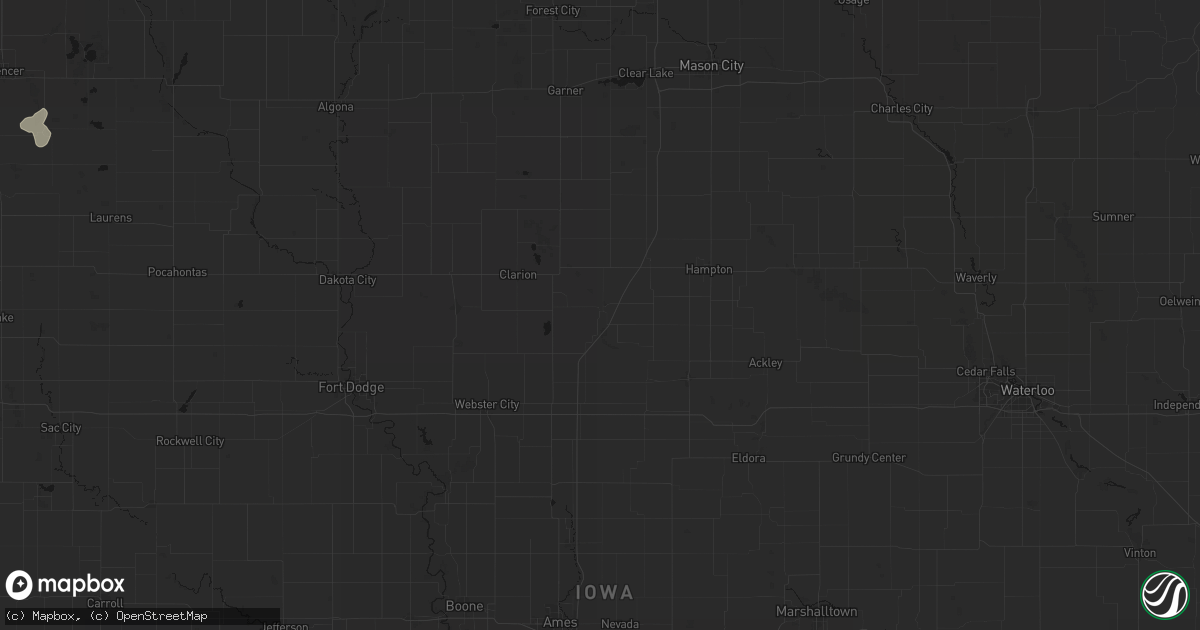 Hail map in Dows, IA on July 1, 2026