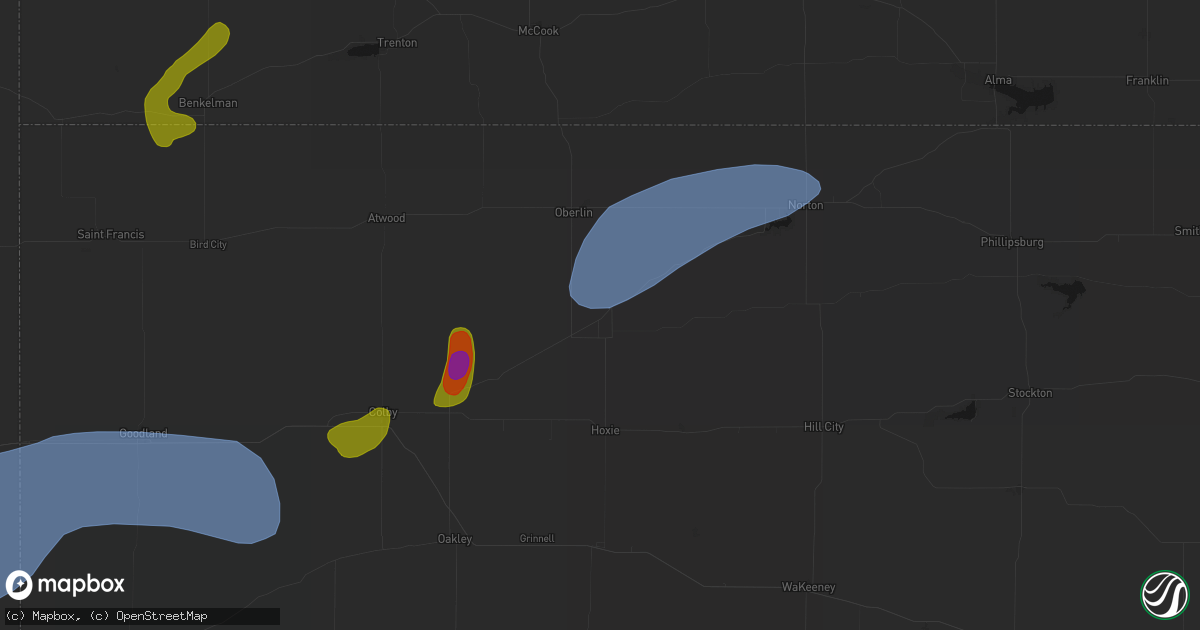 Hail map in Dresden, KS on July 1, 2026