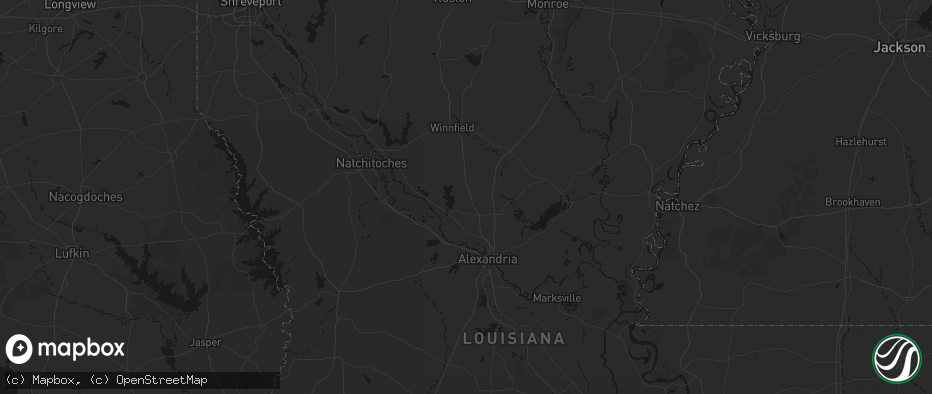 Hail map in Dry Prong, LA on July 1, 2026
