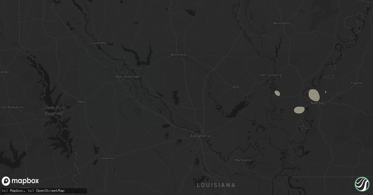 Hail map in Dry Prong, LA on July 1, 2026