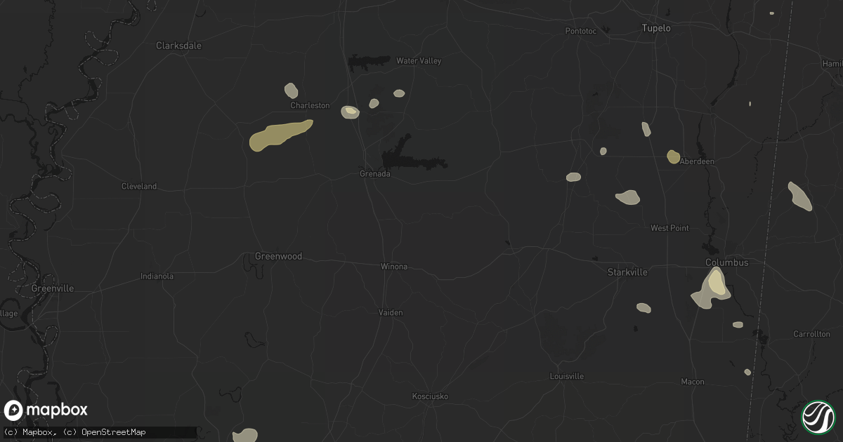 Hail map in Duck Hill, MS on July 1, 2026