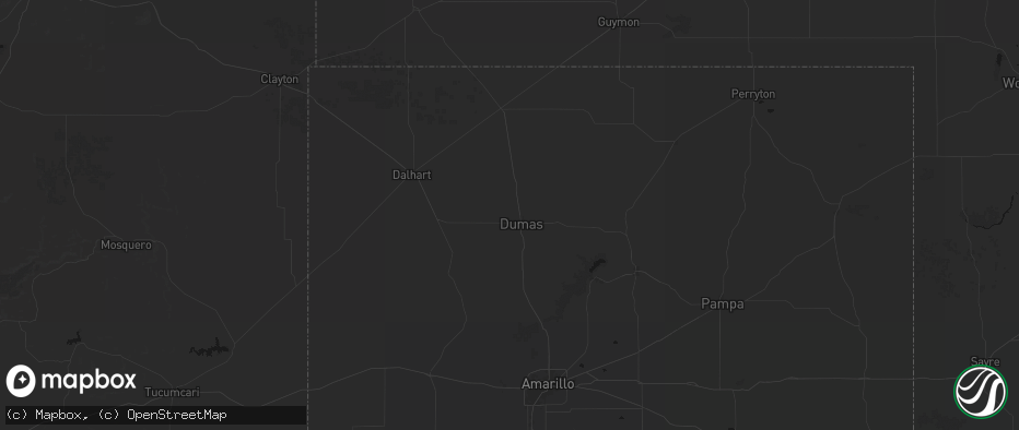 Hail map in Dumas, TX on July 1, 2026
