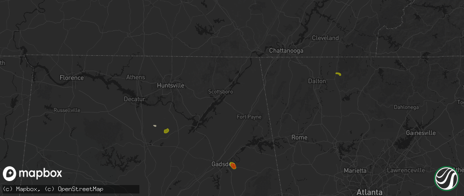 Hail map in Dutton, AL on July 1, 2026