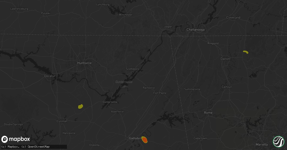Hail map in Dutton, AL on July 1, 2026