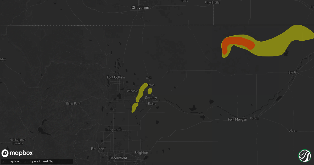 Hail map in Eaton, CO on July 1, 2026