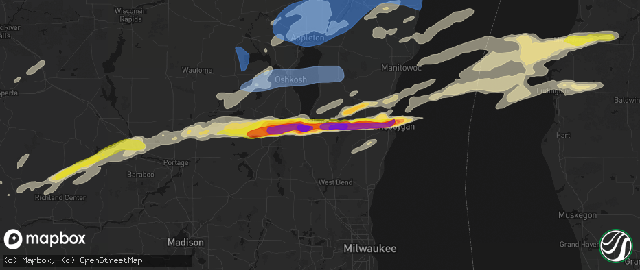 Hail map in Eden, WI on July 1, 2026