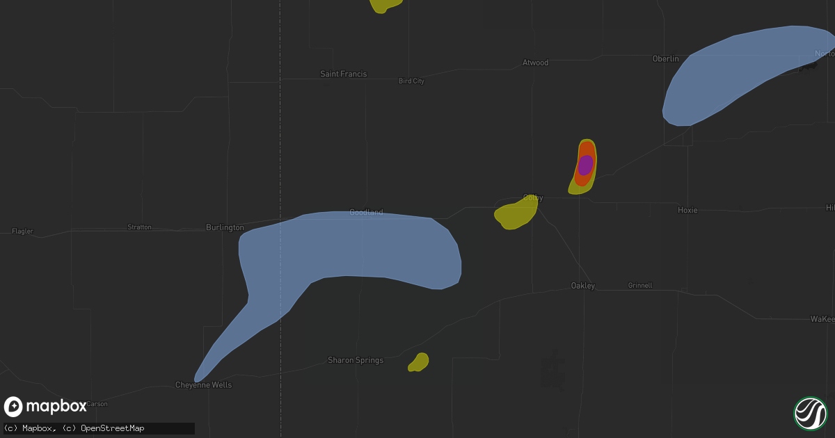 Hail map in Edson, KS on July 1, 2026