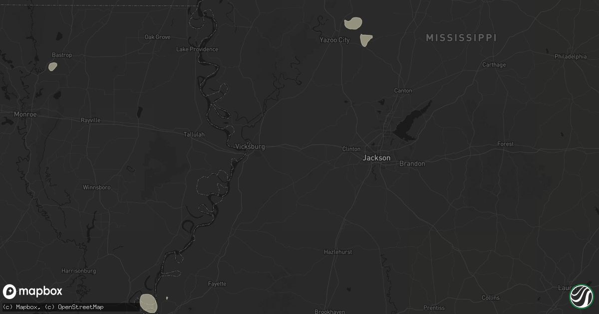 Hail map in Edwards, MS on July 1, 2026