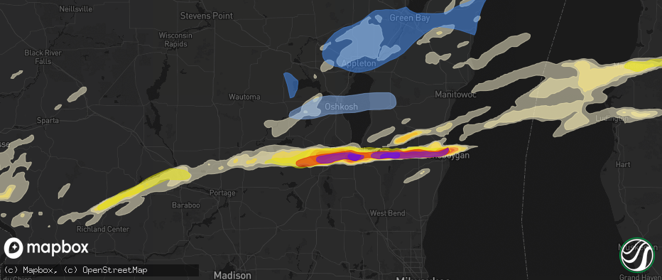Hail map in Eldorado, WI on July 1, 2026