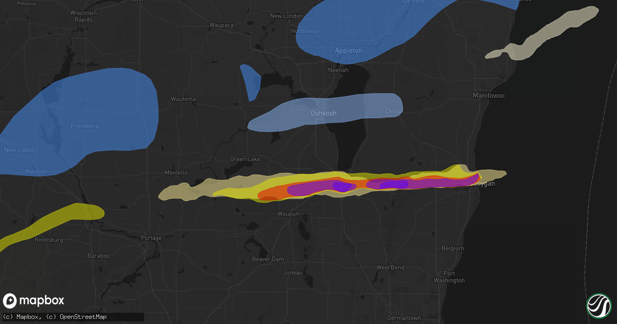 Hail map in Eldorado, WI on July 1, 2026