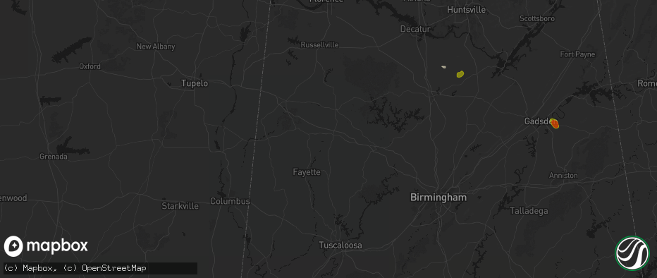 Hail map in Eldridge, AL on July 1, 2026