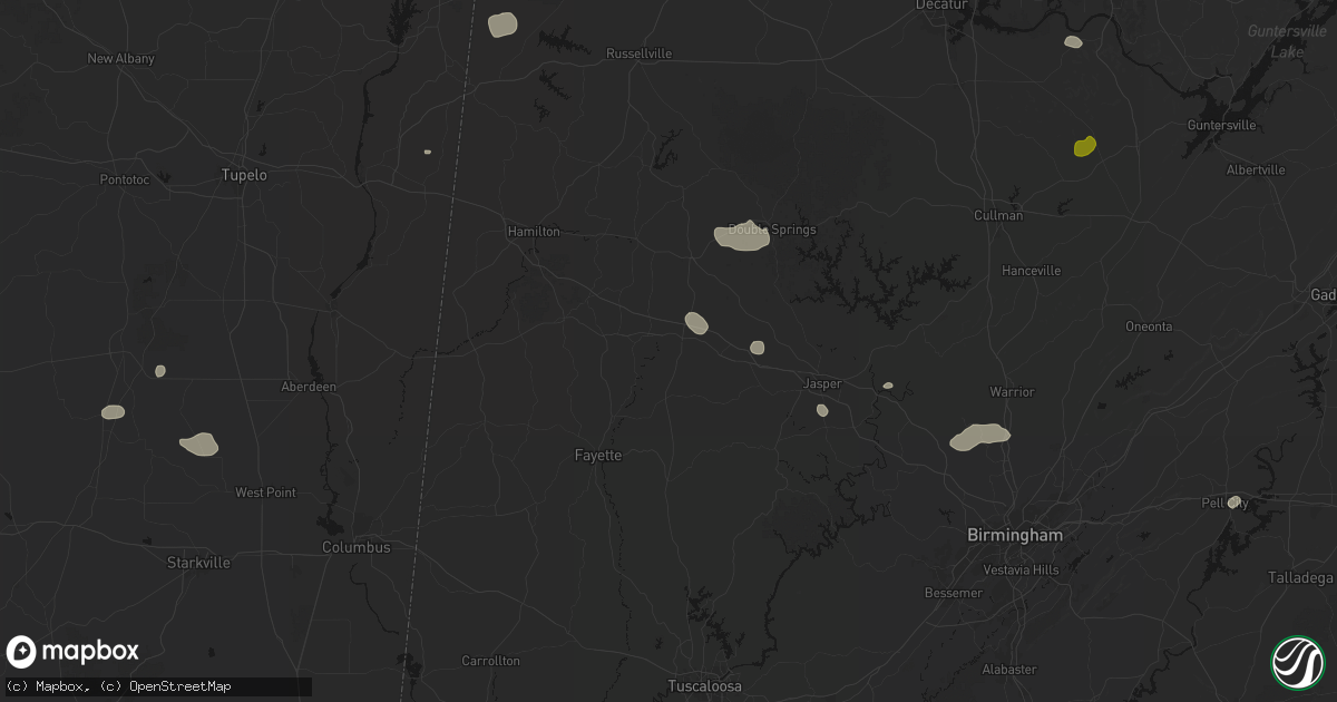 Hail map in Eldridge, AL on July 1, 2026