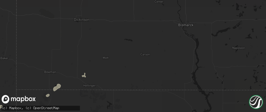 Hail map in Elgin, ND on July 1, 2026