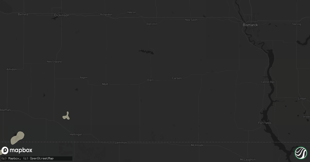 Hail map in Elgin, ND on July 1, 2026