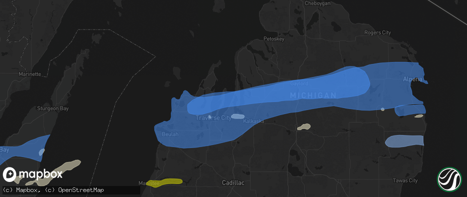 Hail map in Elk Rapids, MI on July 1, 2026