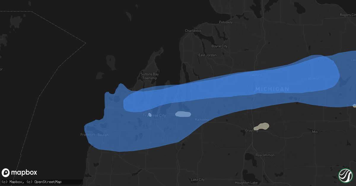 Hail map in Elk Rapids, MI on July 1, 2026
