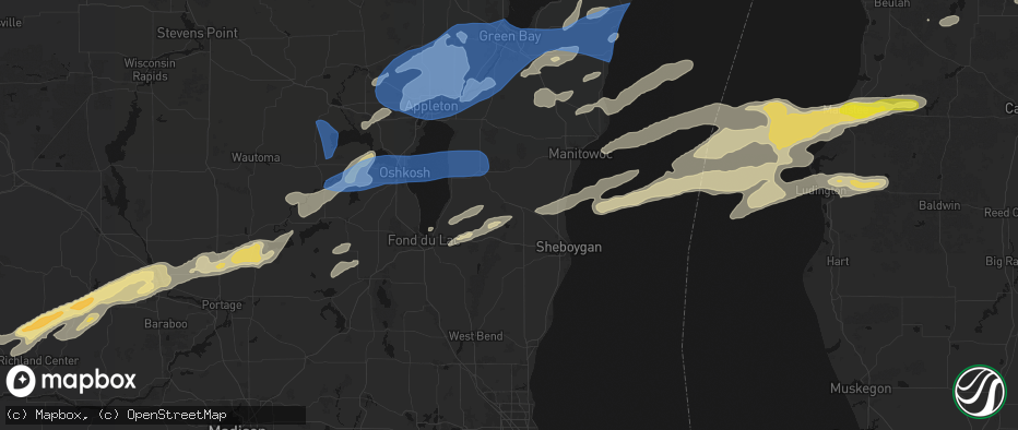 Hail map in Elkhart Lake, WI on July 1, 2026