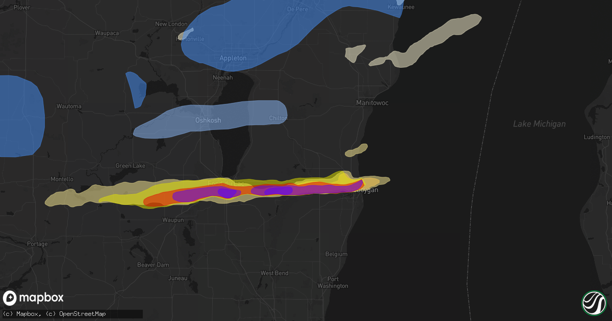 Hail map in Elkhart Lake, WI on July 1, 2026