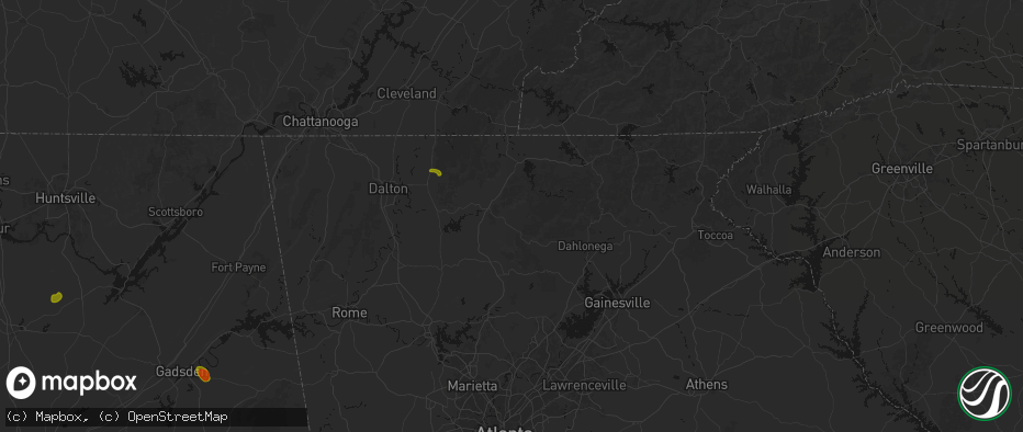 Hail map in Ellijay, GA on July 1, 2026