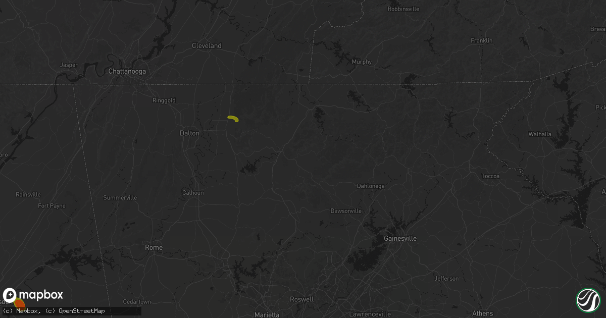 Hail map in Ellijay, GA on July 1, 2026