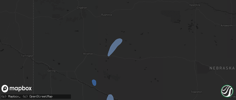 Hail map in Ellsworth, NE on July 1, 2026