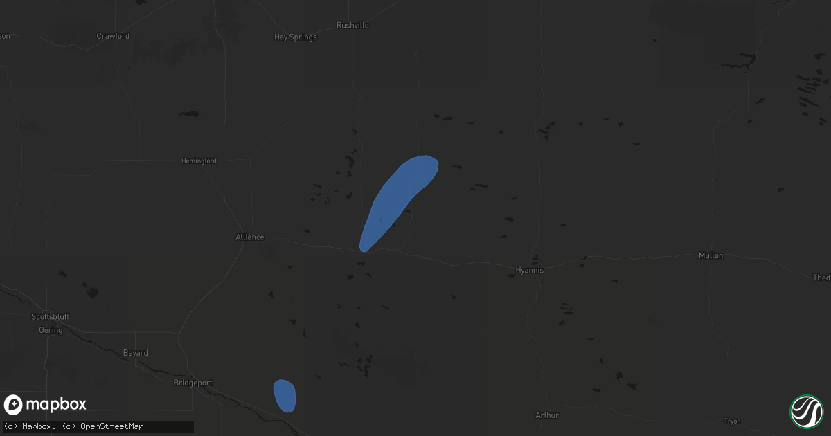 Hail map in Ellsworth, NE on July 1, 2026