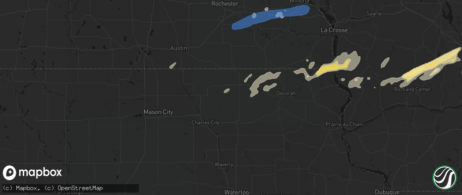 Hail map in Elma, IA on July 1, 2026