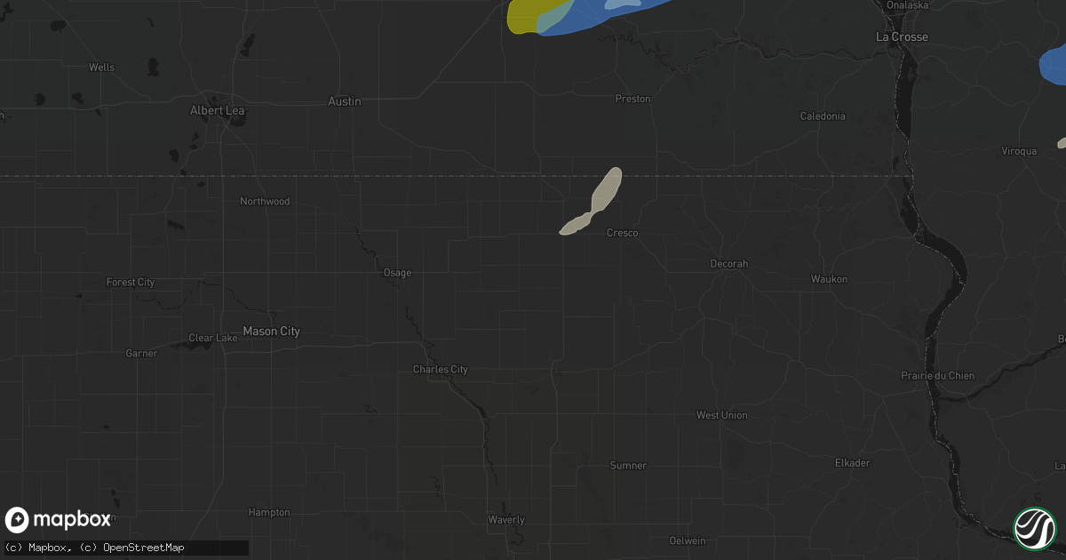 Hail map in Elma, IA on July 1, 2026