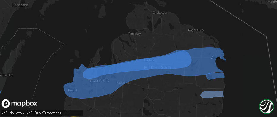 Hail map in Elmira, MI on July 1, 2026