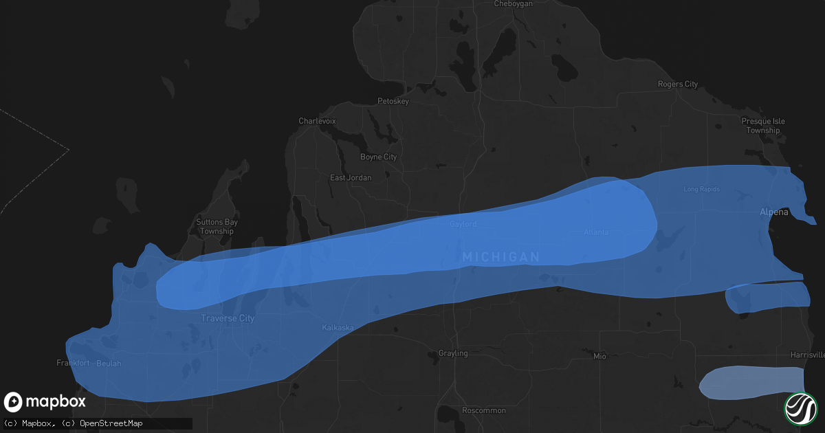 Hail map in Elmira, MI on July 1, 2026