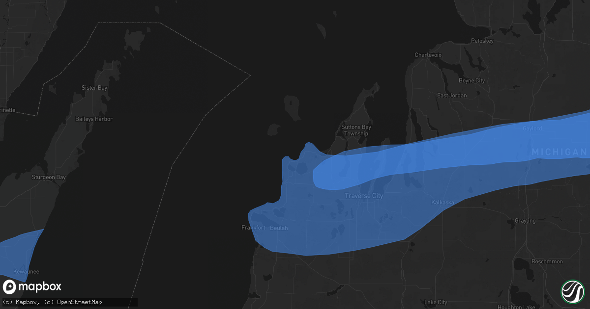 Hail map in Empire, MI on July 1, 2026