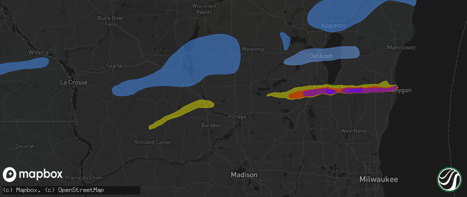 Hail map in Endeavor, WI on July 1, 2026