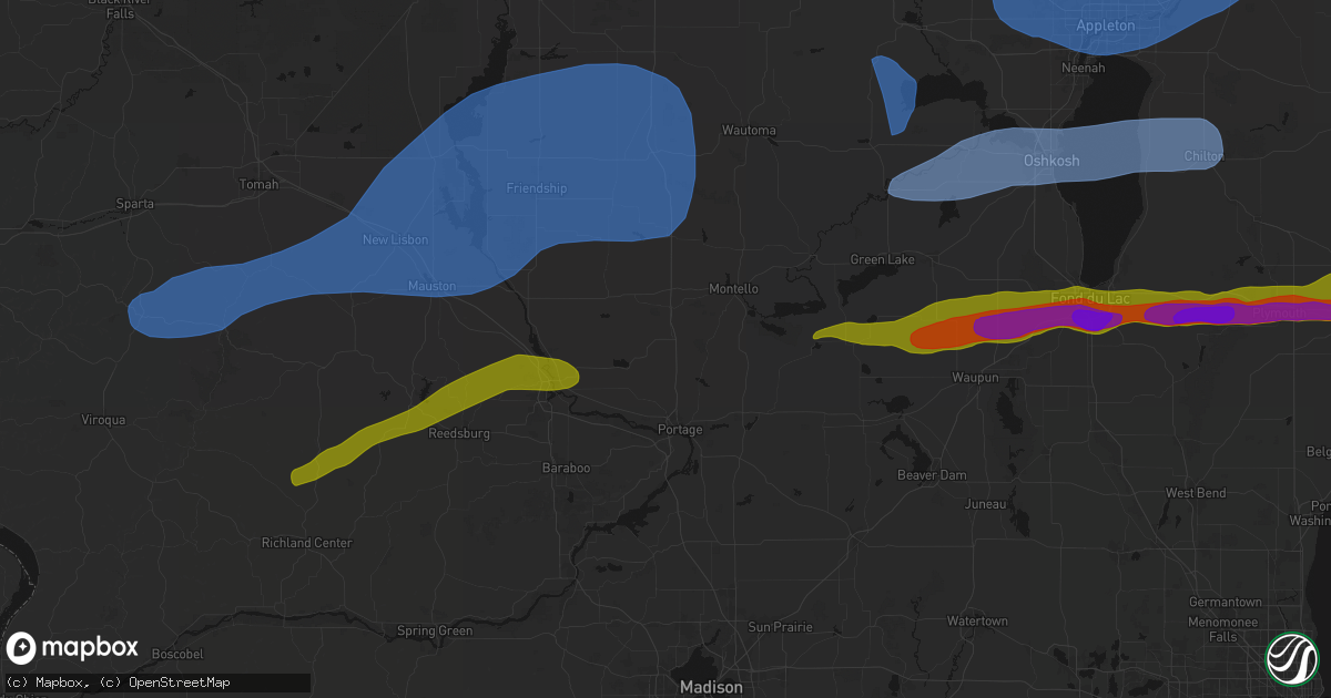 Hail map in Endeavor, WI on July 1, 2026