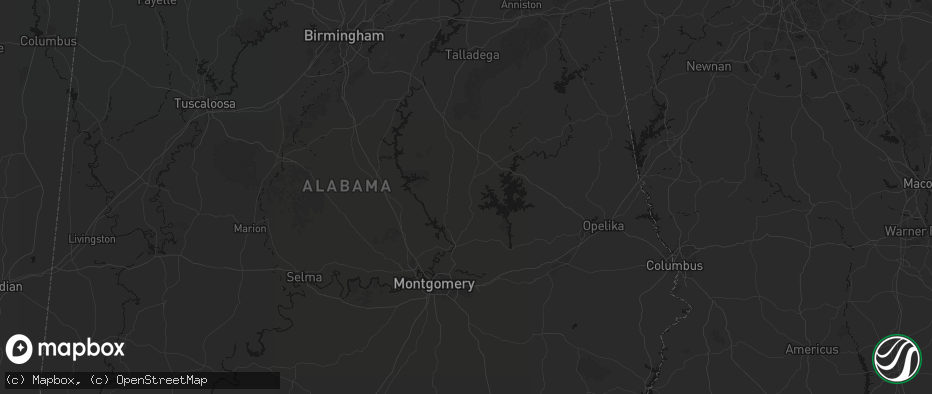 Hail map in Equality, AL on July 1, 2026