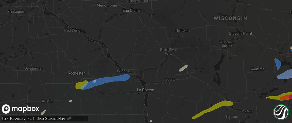 Hail map in Ettrick, WI on July 1, 2026