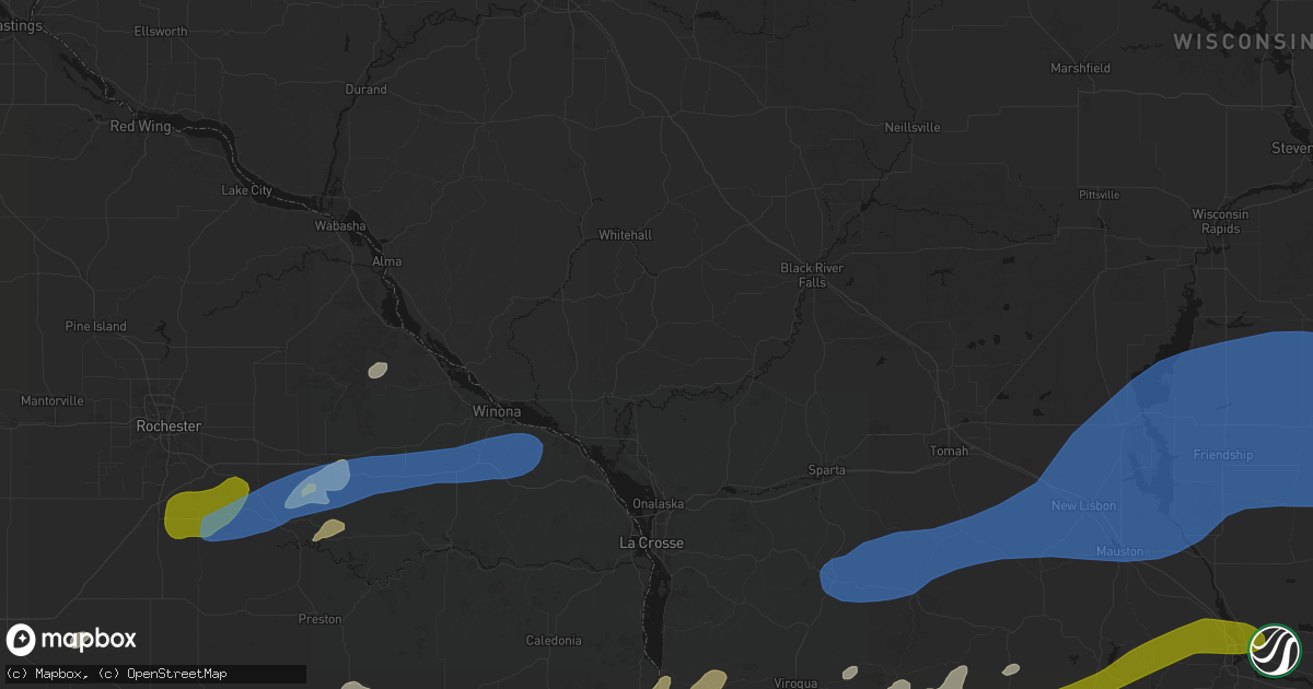 Hail map in Ettrick, WI on July 1, 2026