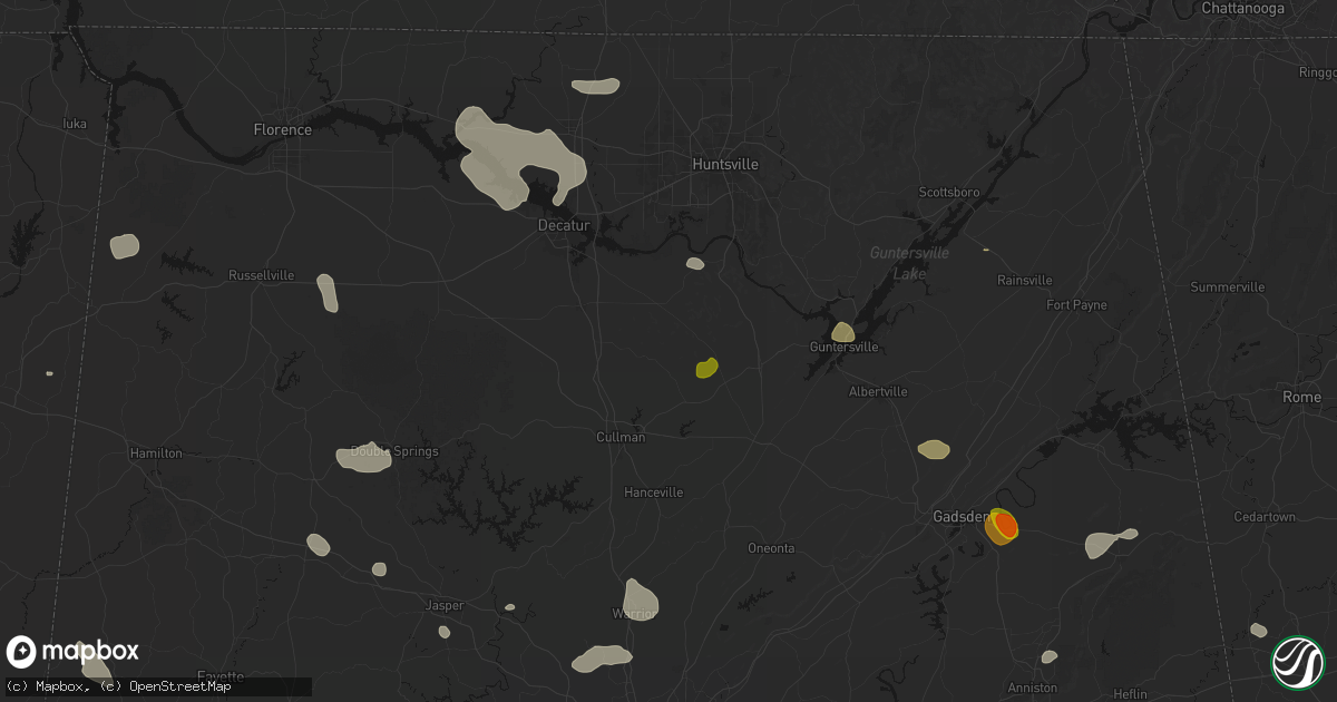 Hail map in Eva, AL on July 1, 2026