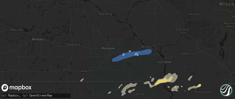 Hail map in Eyota, MN on July 1, 2026