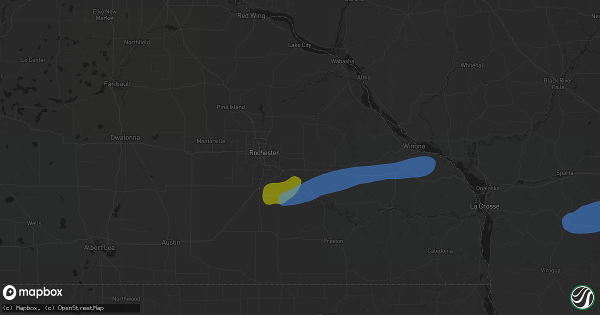Hail map in Eyota, MN on July 1, 2026
