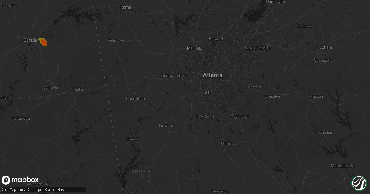 Hail map in Fairburn, GA on July 1, 2026