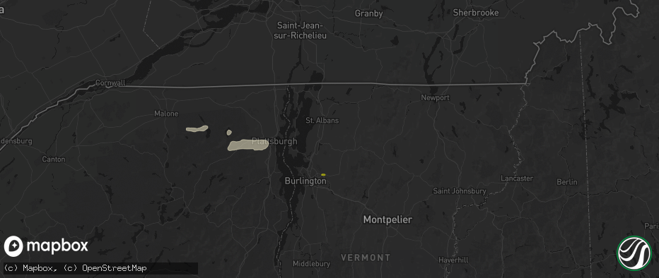 Hail map in Fairfax, VT on July 1, 2026