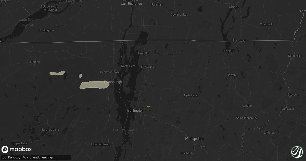 Hail map in Fairfax, VT on July 1, 2026