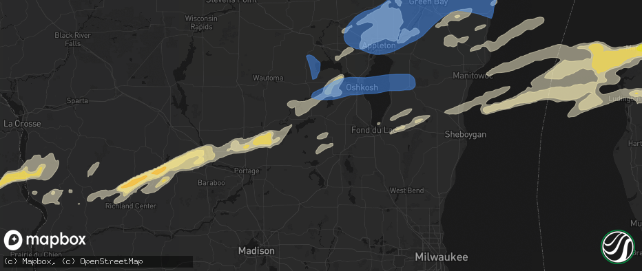 Hail map in Fairwater, WI on July 1, 2026