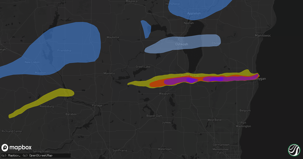 Hail map in Fairwater, WI on July 1, 2026