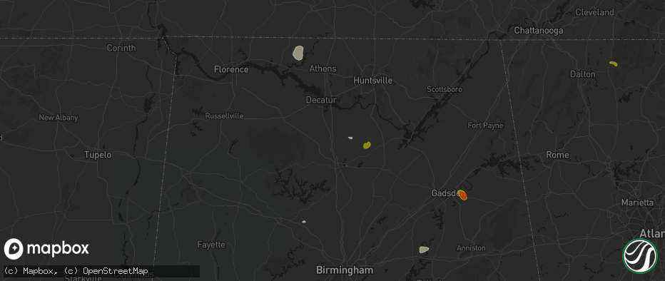 Hail map in Falkville, AL on July 1, 2026