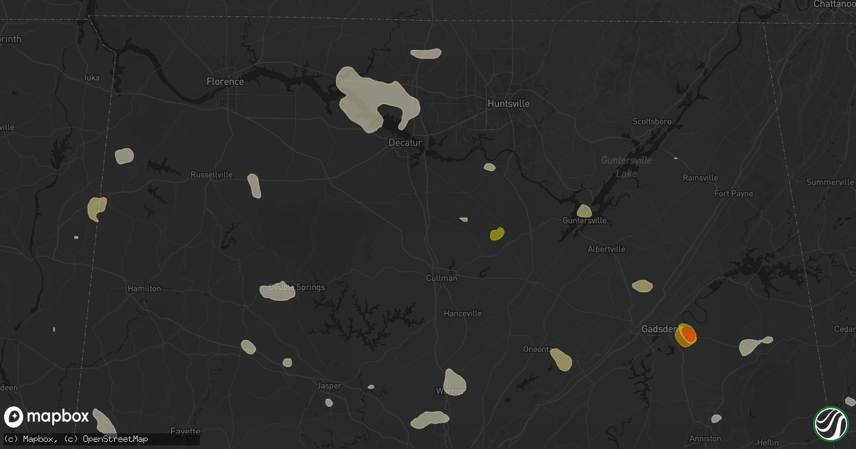 Hail map in Falkville, AL on July 1, 2026