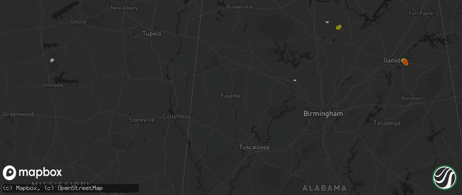 Hail map in Fayette, AL on July 1, 2026