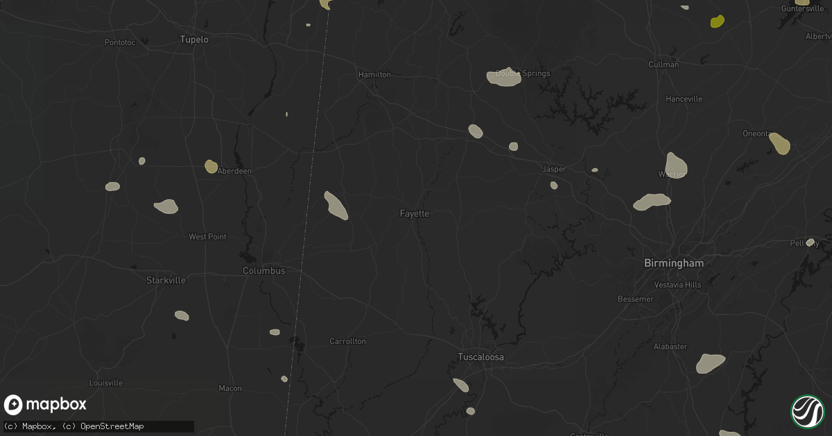 Hail map in Fayette, AL on July 1, 2026